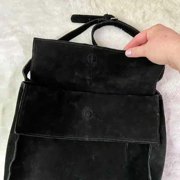 Zara Black Suede Leather Bucket Bag With Chain - Picture 2 of 6